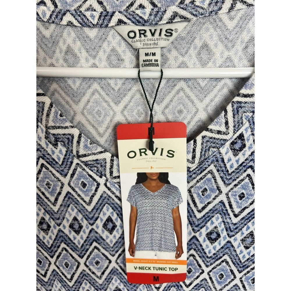 Orvis Women's V Neck Tunic Top Geometric‎ Short Sleeves Size Med NWT - Picture 3 of 10